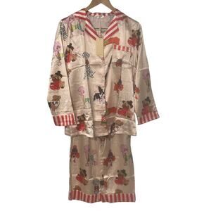 Ekouaer Pajama Set Dogs Hearts Novelty Print S NWT Pants Long Sleeve